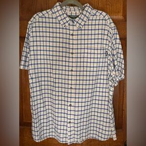 Men’s XL Woolrich Blue/Red/White Plaid Short Sleeve Shirt 100% Cotton